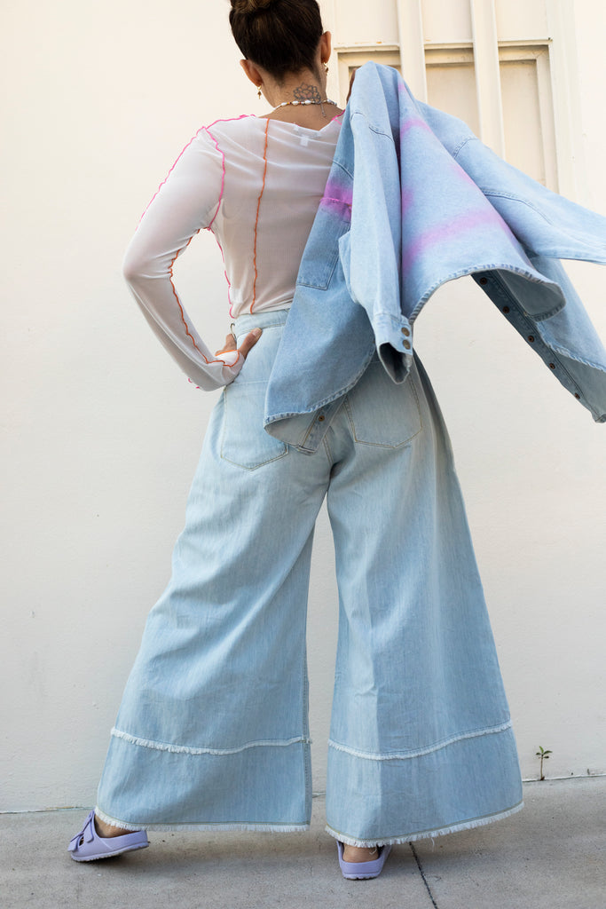 ONE TEASPOON CAPRI BLUE MAVERICK WIDE LEG JEANS