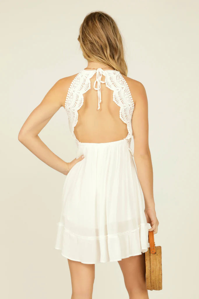 White Crinkle Crochet Ruffle Dress- Surf Gypsy