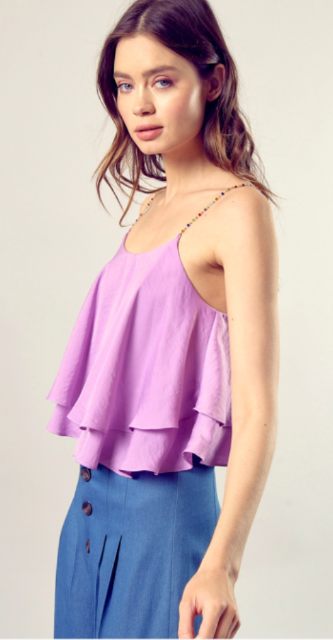 MS Woman’s Beaded Shoulder Strap Cami Top