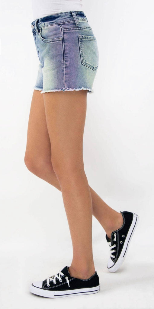 GIRLS FRAY HEM COLOR OMBRE TINTED SHORTS