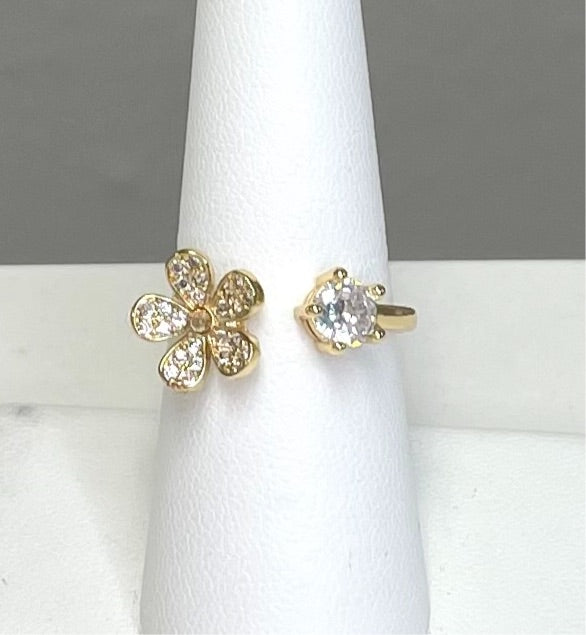 Gold Plated adjustable flower CZ ring