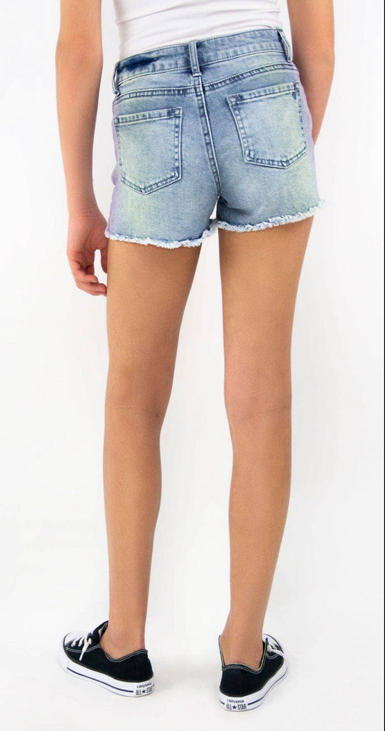 GIRLS FRAY HEM COLOR OMBRE TINTED SHORTS