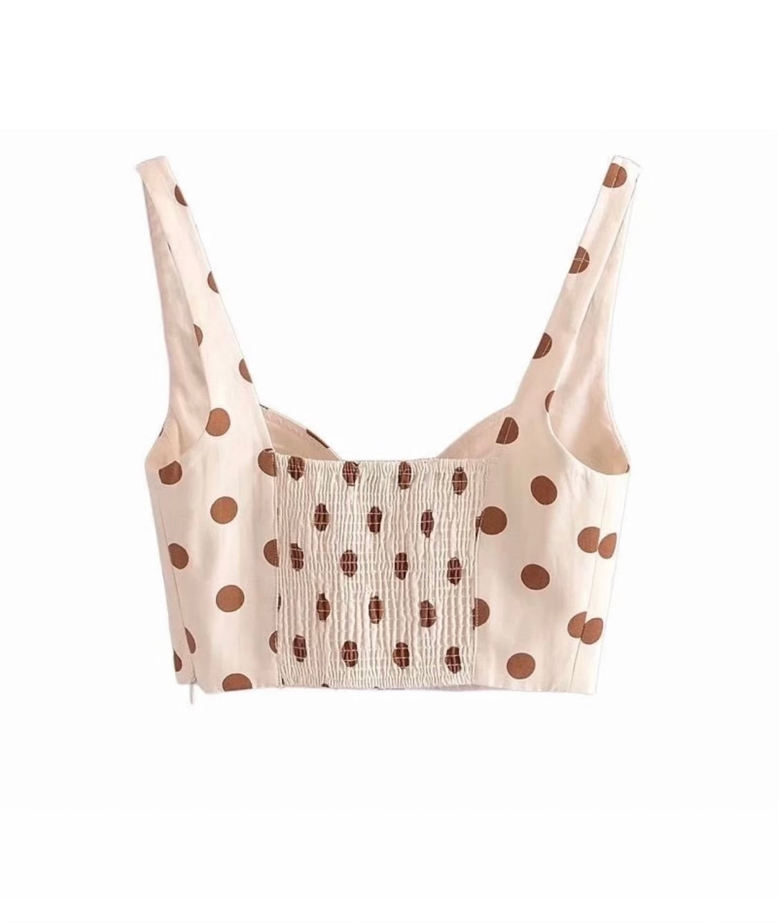 Cream Polka Dot Smocked Back Bralette Top