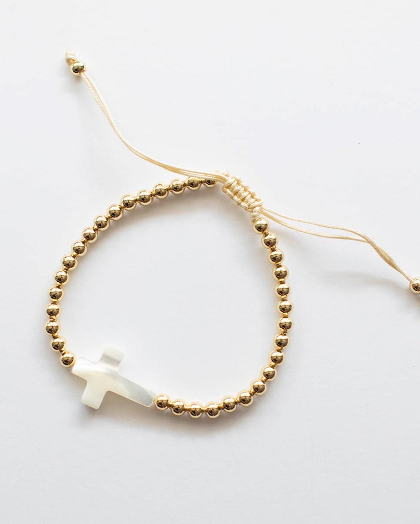 Gold plated beaded adjustable bracelet - Cross