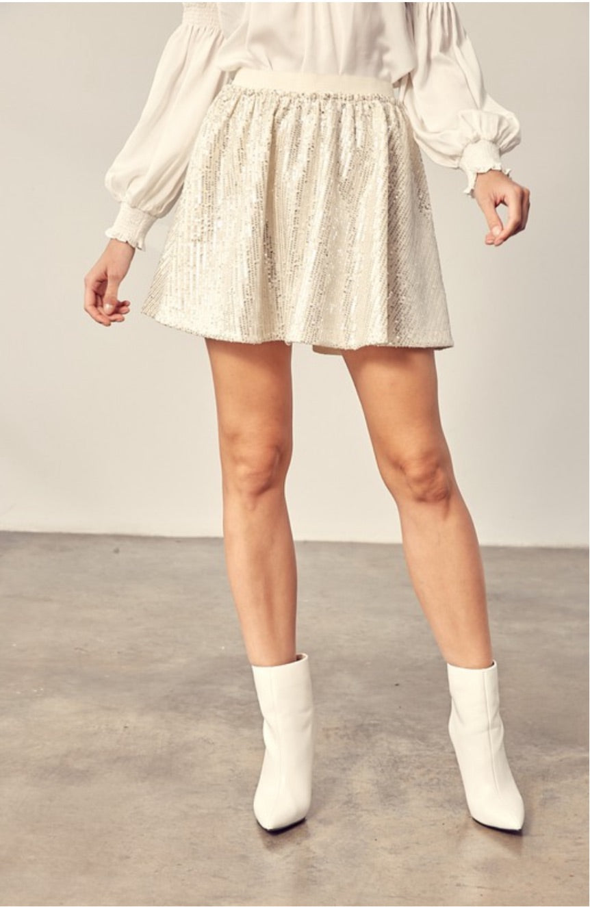 Sequin Skater Skirt in Ivory - MS