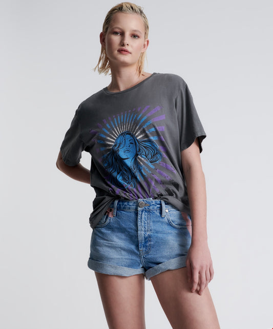 Linear Blue Bandits Mid Waist Denim Short- ONE TEASPOON