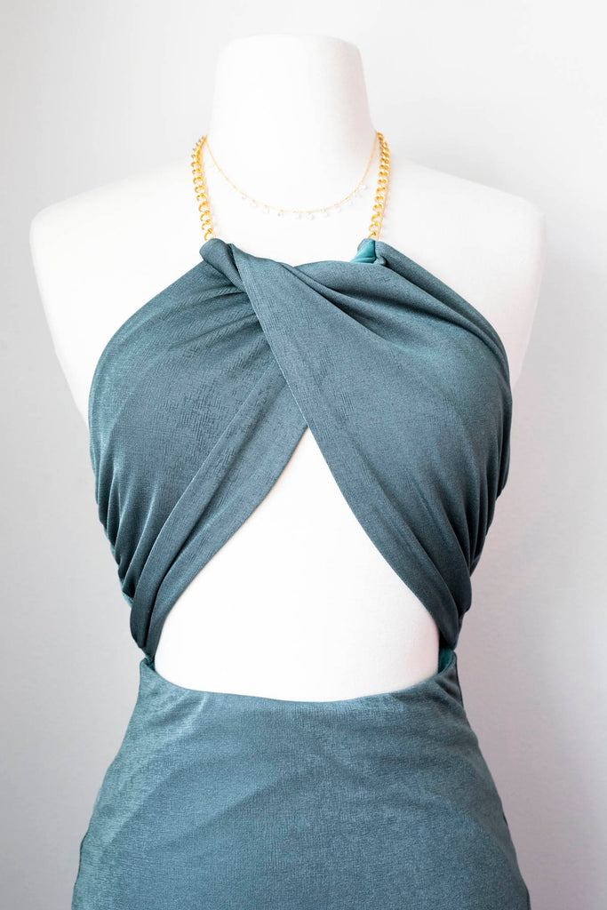 Chained Detailed Halter Mid Dress - VS