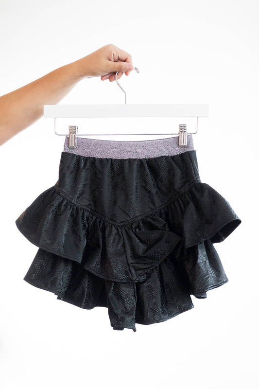 Black Ruffle Snake Skin Skirt - LO