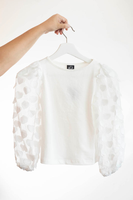 White Heart Textured Sleeve Top - LO