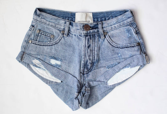 Fresh Blue Bandit Low Waist Denim Shorts - One Teaspoon