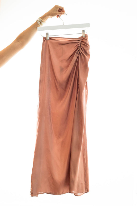 MS Rosette Front Side Shirred & Slit Maxi Skirt