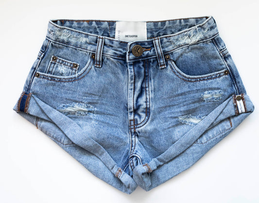 Cobaine Bandits Low Waist Denim Shorts - One Teaspoon