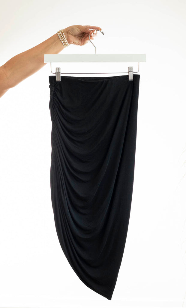 MS Black Ruched Side Midi Skirt