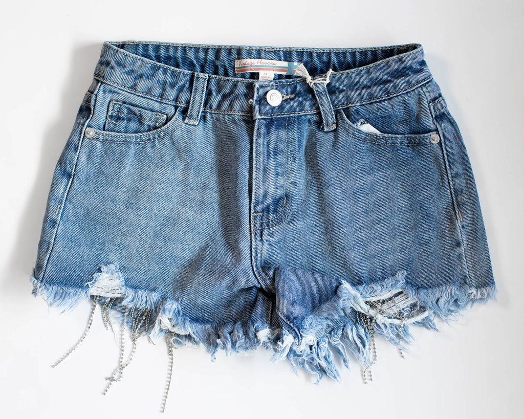 VH Medium Wash Denim Shorts With Jewel Accents