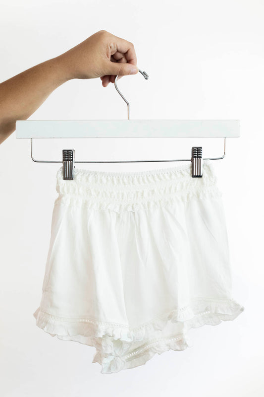 VH Girl's White Crochet Trim Shorts