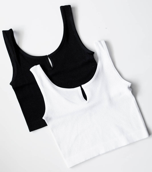Notch V Neck Ribbed Crop Top - Tween