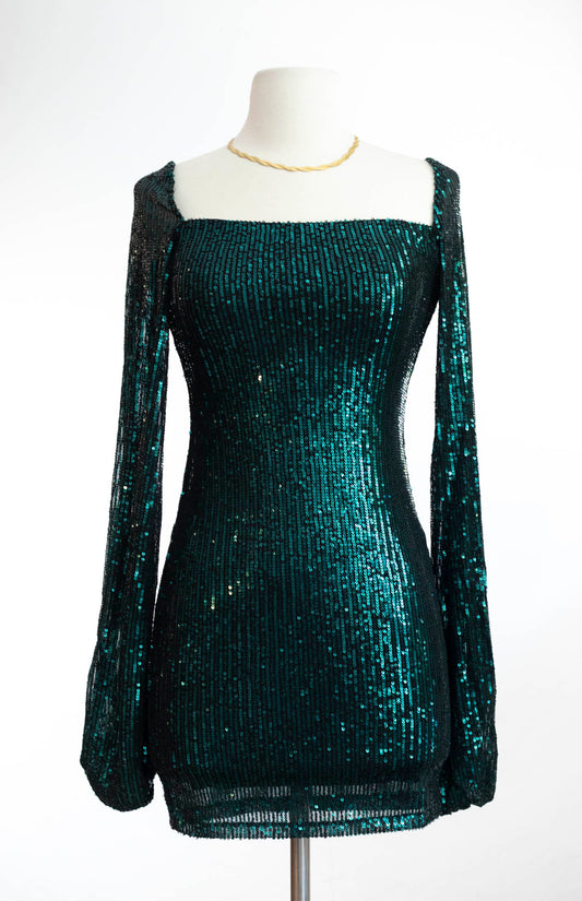 Emerald Sequin Mini Dress