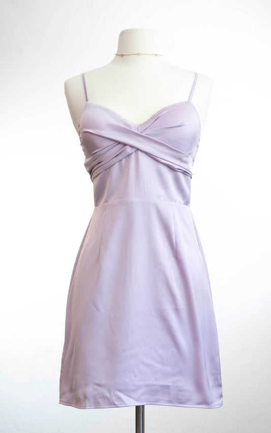 Sleeveless Lavender Satin Short Dress - Women's
