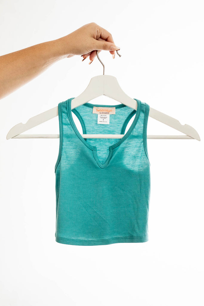 Ribbed Notch Neck Racerback Tank  - Tween