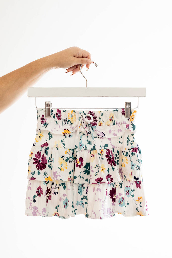 Floral Print Rib Ruffle Layered Tiered Skirt - Tweenstyle