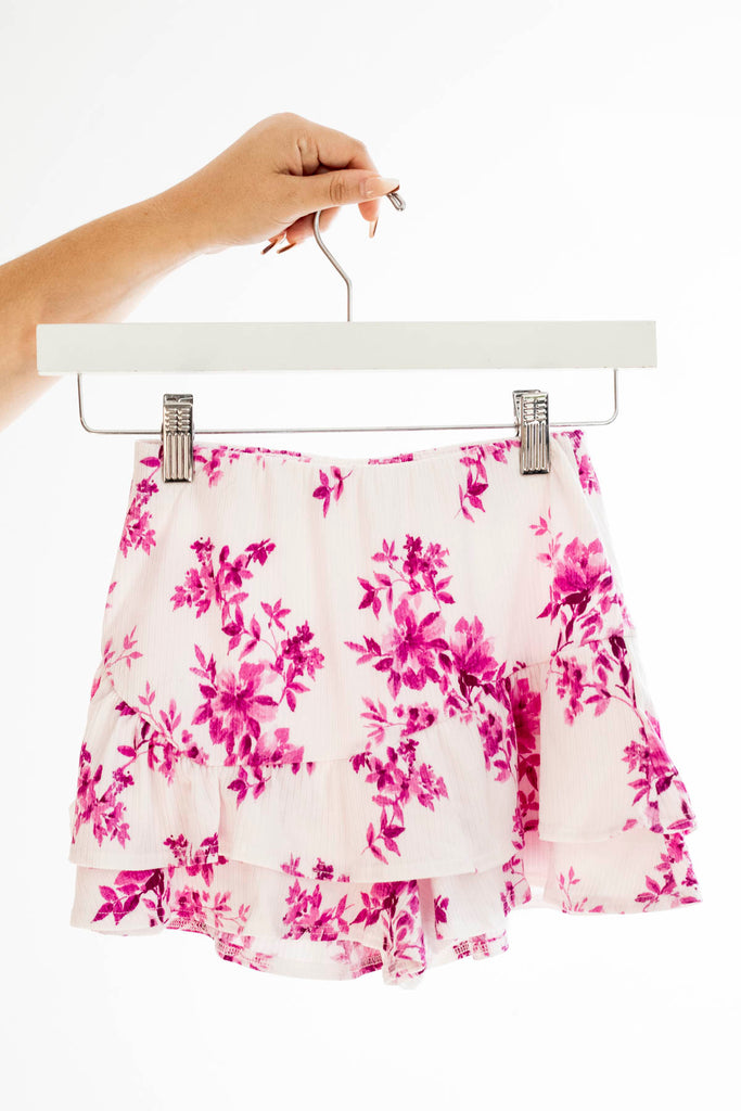 Ivory/Magenta Toile Ruffle Skort - Tweenstyle