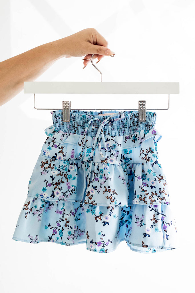 Silky Light Blue Floral Skirt - Tweenstyle