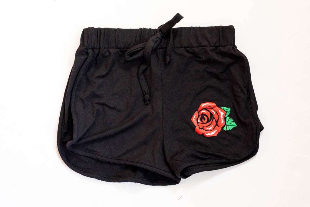 Rock & Roll Rose Print Jersey Drawstring Shorts - Tweenstyle