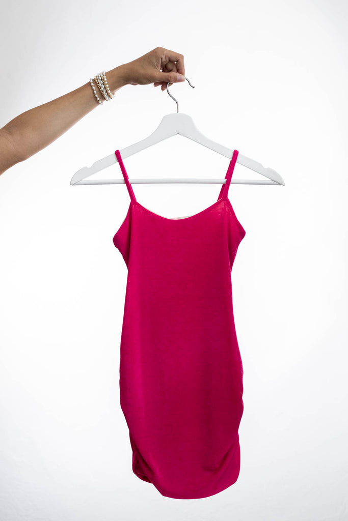 Hot Pink Slinky Ruched Tank Top Dress - Tween