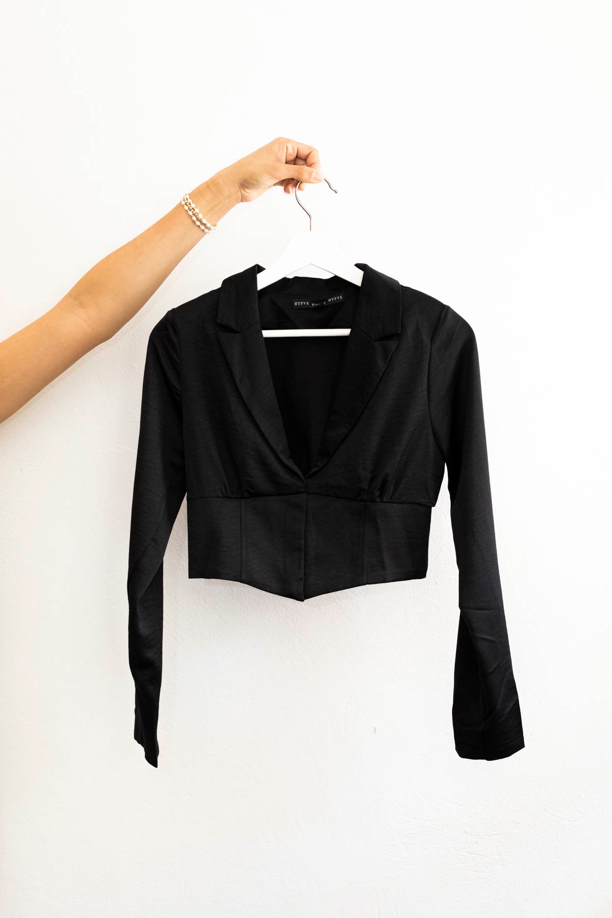 Black Corset Blazer Crop Top - Woman