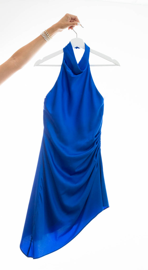 DB Womens Paradise Blue Asymmetrical Halter Neck Dress