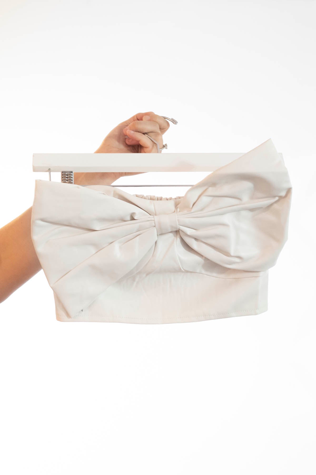 Faux Leather Strapless Bow Tie Crop Top  - DM