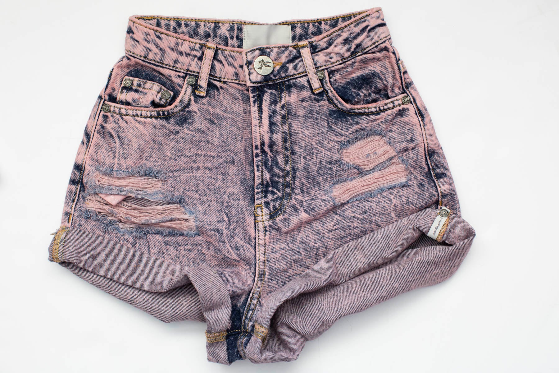 Pink Pistol Bandits High Waist Denim Shorts - ONE TEASPOON