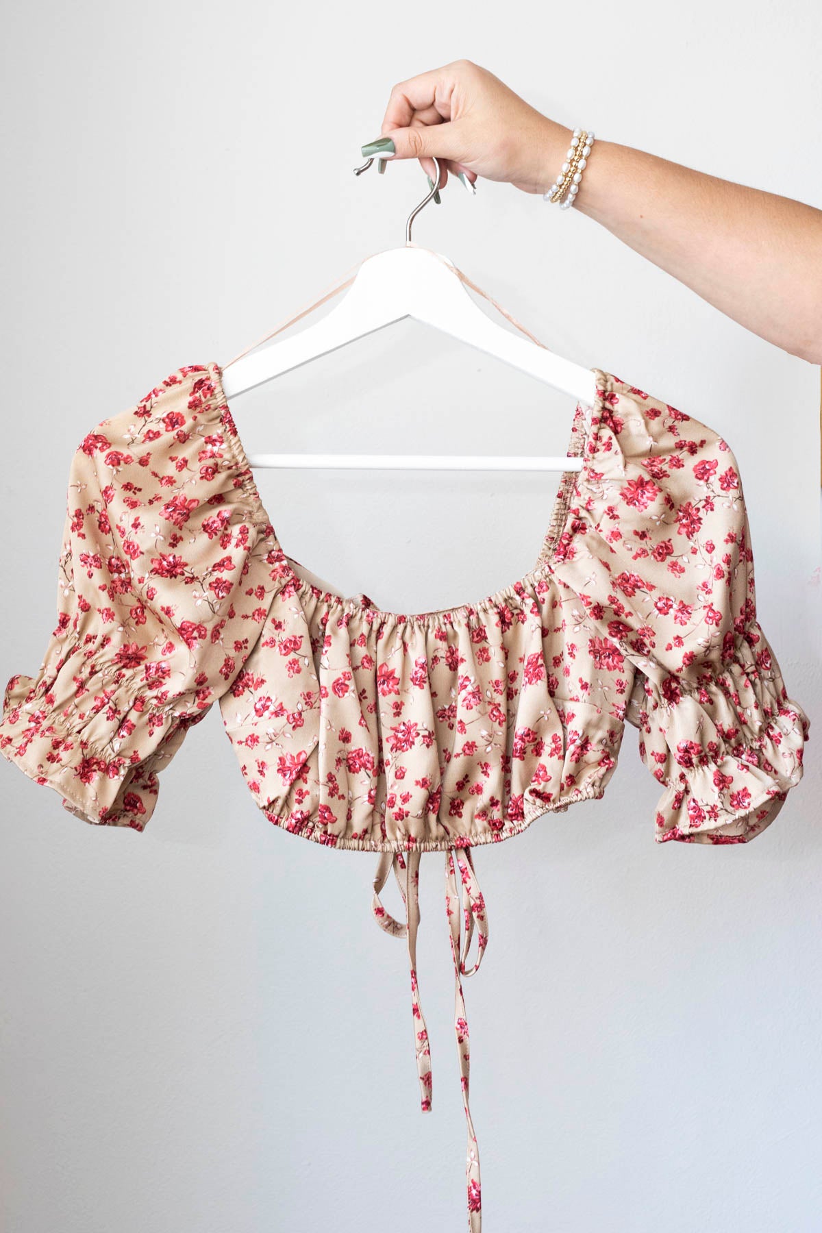 Floral Ruched Puff Sleeve Crop Top - VS