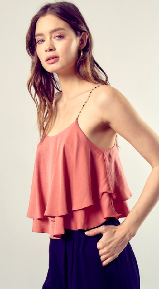 MS Woman’s Beaded Shoulder Strap Cami Top