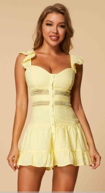 Sleeveless Solid V-Neck Lace Romper